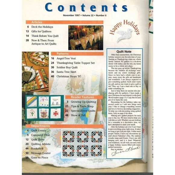 QUILT WORLD NOVEMBER 1997 VOL. 22, NO. 6 Christmas Yo-Yo Single_Issue_Magazine - Picture 2 of 3